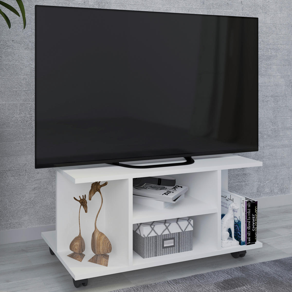 TV-RACK - Weiss, Modern, Holzwerkstoff/Kunststoff (80/40/40cm) - MID.YOU