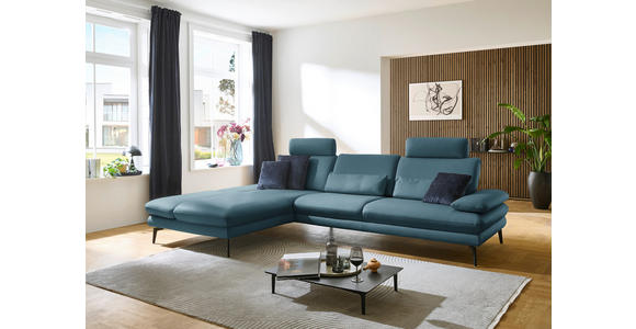 ECKSOFA in Echtleder Blau  195/308 cm  - Blau/Schwarz, Design, Leder/Metall (195/308cm) - Dieter Knoll