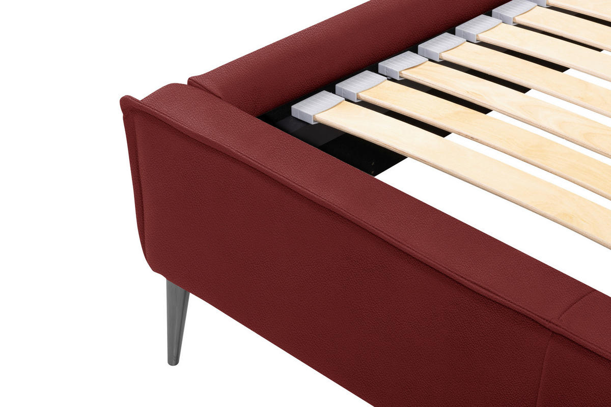 POLSTERBETT 180/200 cm,  in Rot, gepolstertes Kopfteil, Lattenrost, Bettkasten,  - Rot/Schwarzchrom, KONVENTIONELL, Leder/Holz (180/200cm) - Esposa