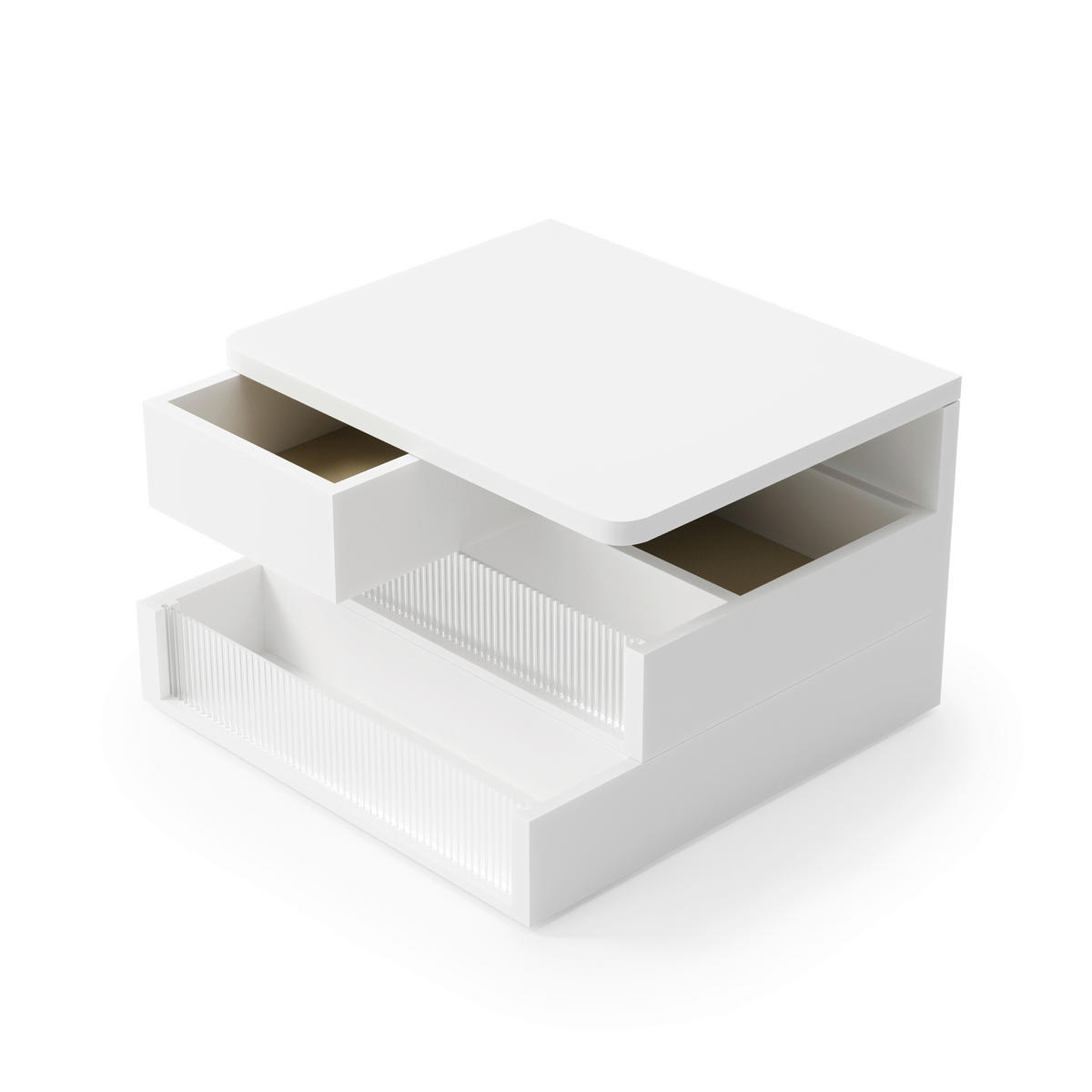 KUTIJA ZA ODLAGANJE  24/24/15 cm       - bela, Lajfstajl, staklo/tekstil (24/24/15cm)