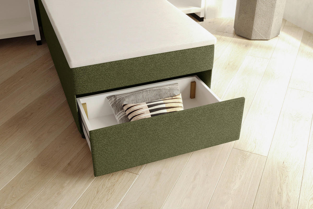 BOXBETT 90/200 cm,  in Grün, Matratze, Topper, Bettschublade, H3 = fest  - Schwarz/Grün, KONVENTIONELL, Kunststoff/Textil (90/200cm) - Boxxx