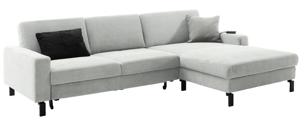 ECKSOFA in Cord Hellgrau  - Hellgrau/Schwarz, Design, Textil/Metall (298/185cm) - Pure Home Lifestyle
