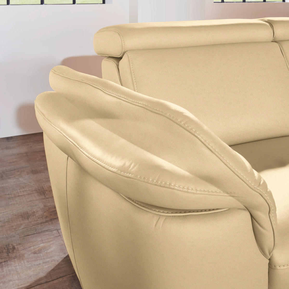 ECKSOFA in Echtleder Beige  - Beige/Alufarben, Design, Leder/Metall (271/239cm) - Cantus