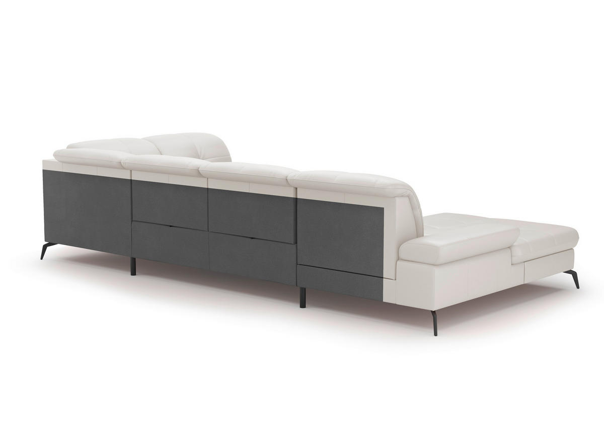 WOHNLANDSCHAFT in Vliesstoff Kombination Echtleder/Stoff Weiss  - Weiss/Schwarz, Konventionell, Leder/Textil (185/357/231cm) - Sit & More