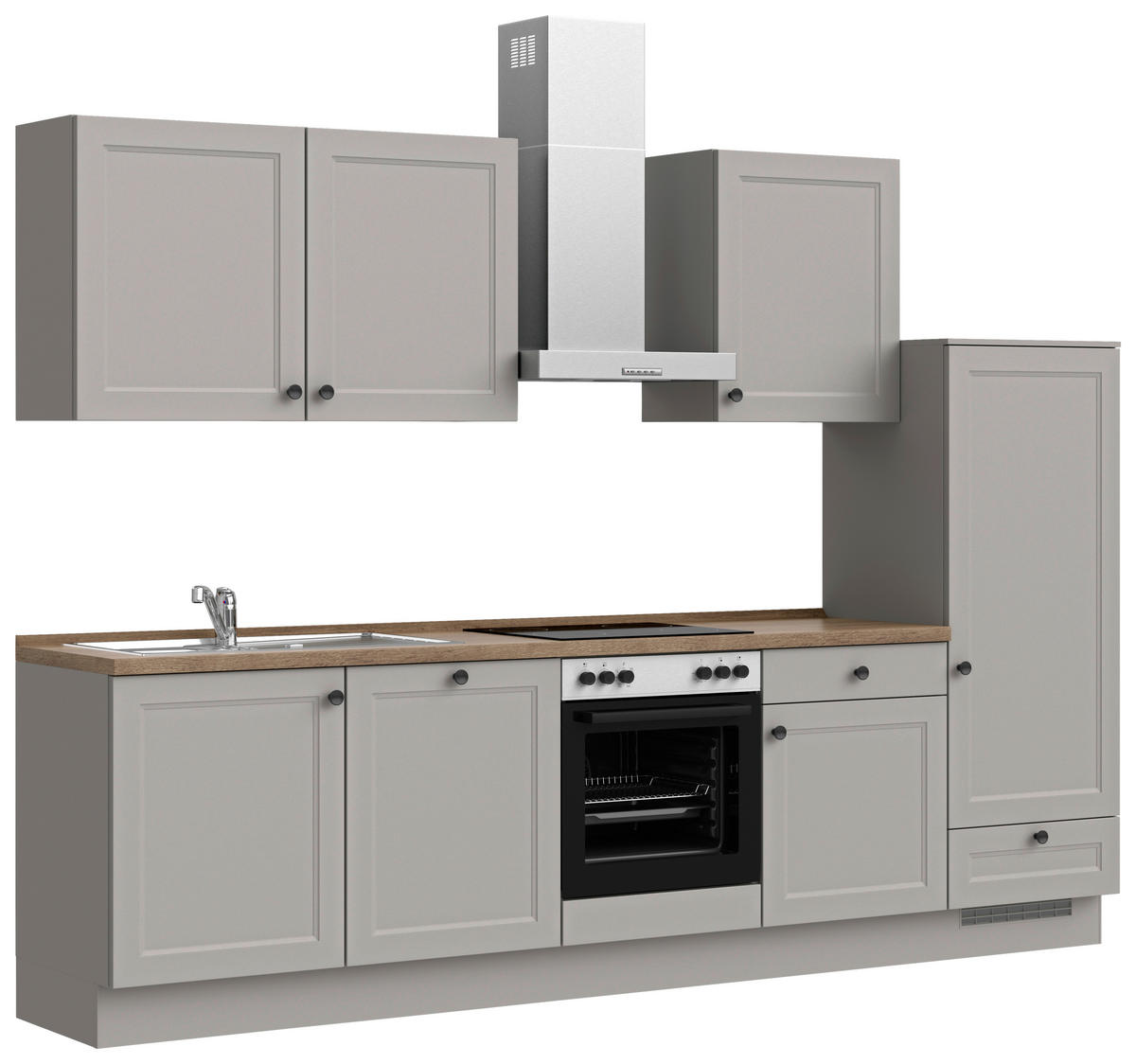 KÜCHENBLOCK Cascada 300 cm  in Grau, Eiche dunkel  - Eiche dunkel/Schwarz, MODERN, Holzwerkstoff/Metall (300cm) - Nobilia