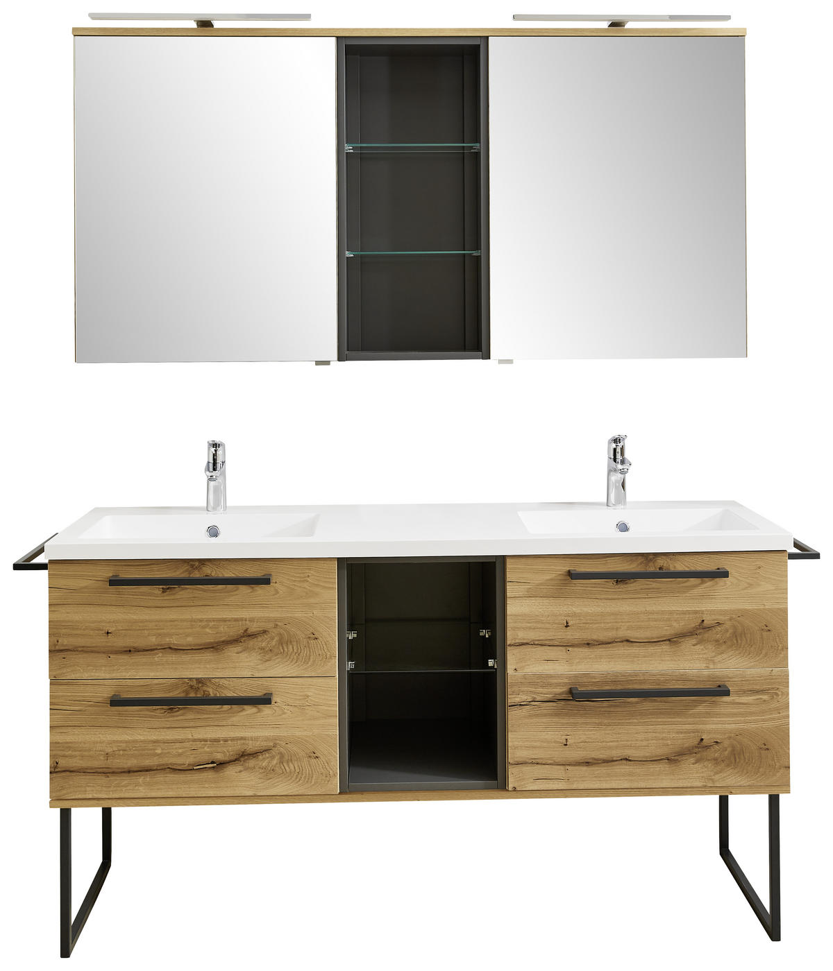 BADEZIMMER  in 155 cm  - Eichefarben/Anthrazit, Basics, Glas/Holz (155cm) - Dieter Knoll