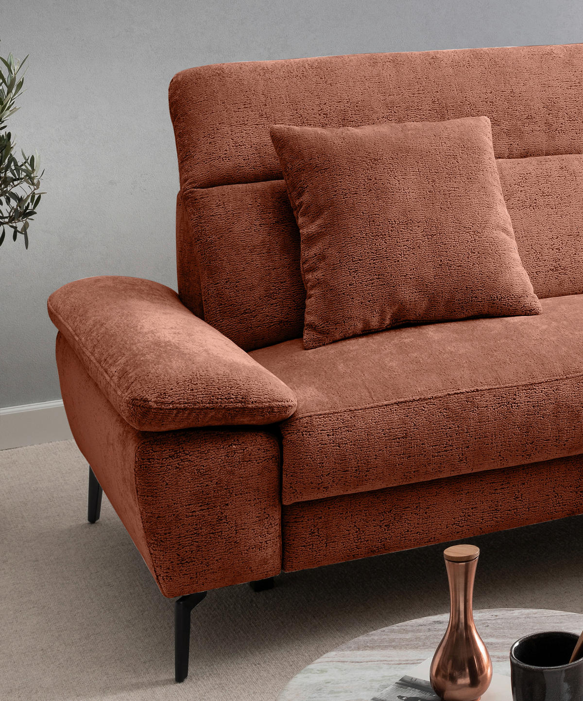ECKSOFA Chenille Rostfarben  - Rostfarben/Schwarz, Konventionell, Textil/Metall (300/178cm) - Livetastic
