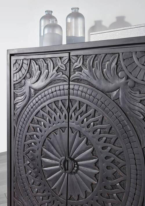 BARSCHRANK Mangoholz massiv Schwarz  - Schwarz, Design, Holz/Metall (90/160/45cm) - Landscape