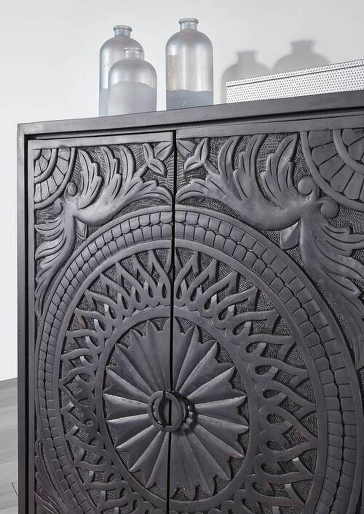 BARSCHRANK Mangoholz massiv Schwarz  - Schwarz, Design, Holz/Metall (90/160/45cm) - Landscape