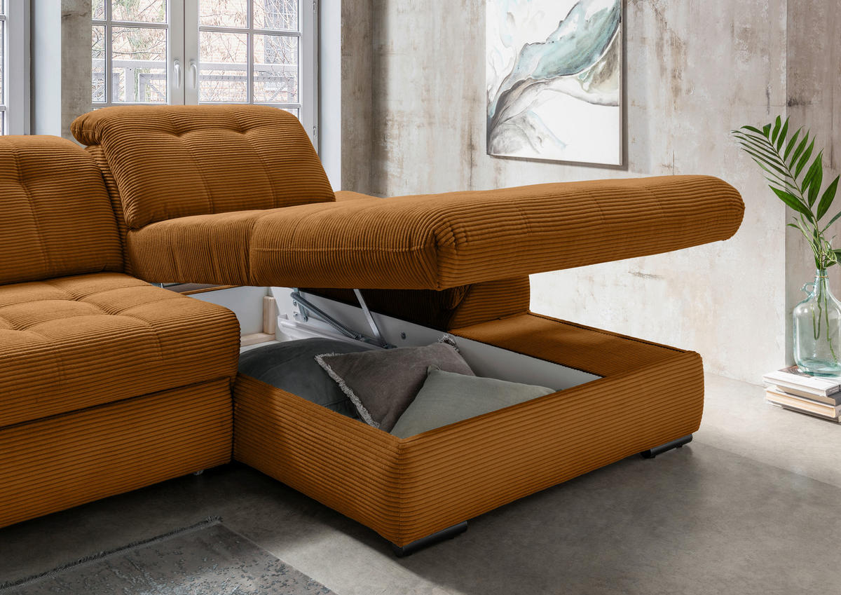 ECKSOFA in Cord Goldfarben  - Goldfarben/Schwarz, Modern, Textil/Metall (314/184cm) - Livetastic