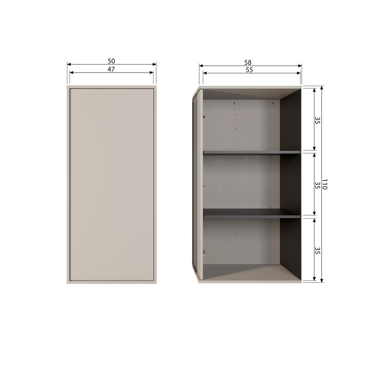 DREHTÜRENSCHRANK 50/110/58 cm,  in Grau, 1-türig  - Grau, Design, Holz (50/110/58cm) - Livetastic