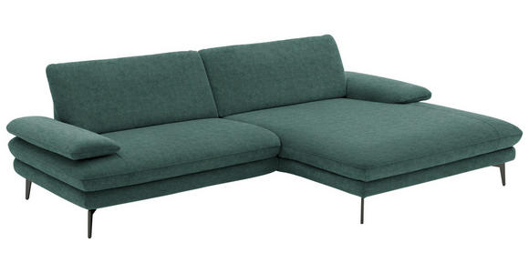 ECKSOFA in Velours Blau, Grün 284/184 cm - Blau/Schwarz, Design, Textil/Metall (284/184cm) - Dieter Knoll