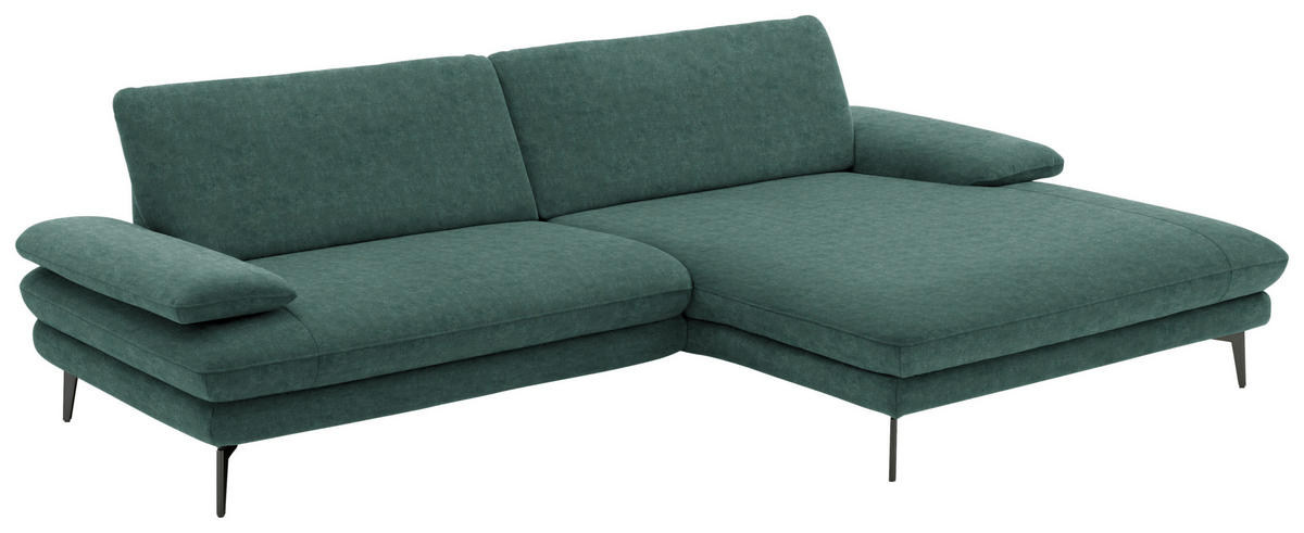 ECKSOFA in Velours Blau, Grün  284/184 cm  - Blau/Schwarz, Design, Textil/Metall (284/184cm) - Dieter Knoll