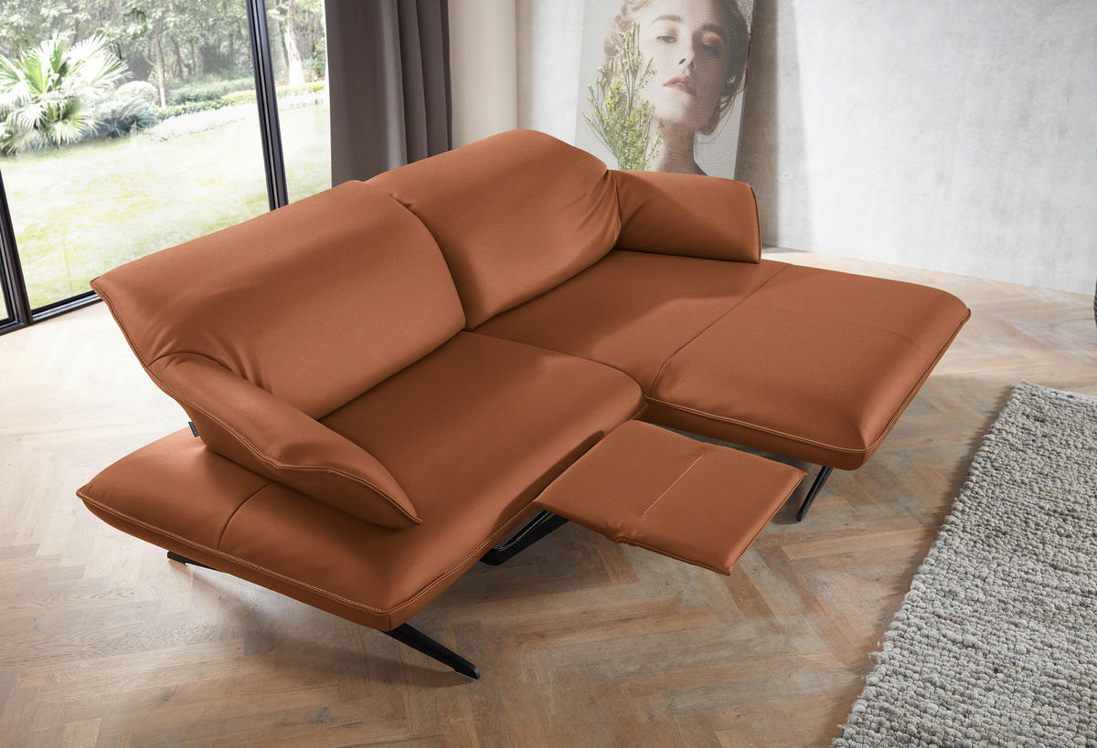 ECKSOFA in Echtleder Cognac  - Cognac/Beige, Design, Leder/Metall (252/169cm) - Koinor