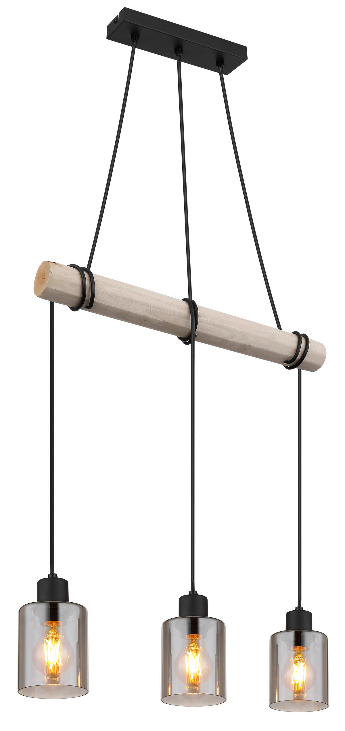 HÄNGELEUCHTE 50/10/140 cm    - Schwarz/Naturfarben, Natur, Glas/Holz (50/10/140cm) - Globo