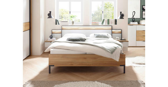 BETTANLAGE 180/200 cm  in Graphitfarben, Eichefarben, Hellgrau  - Eichefarben/Hellgrau, Design, Holz/Holzwerkstoff (180/200cm) - Xora