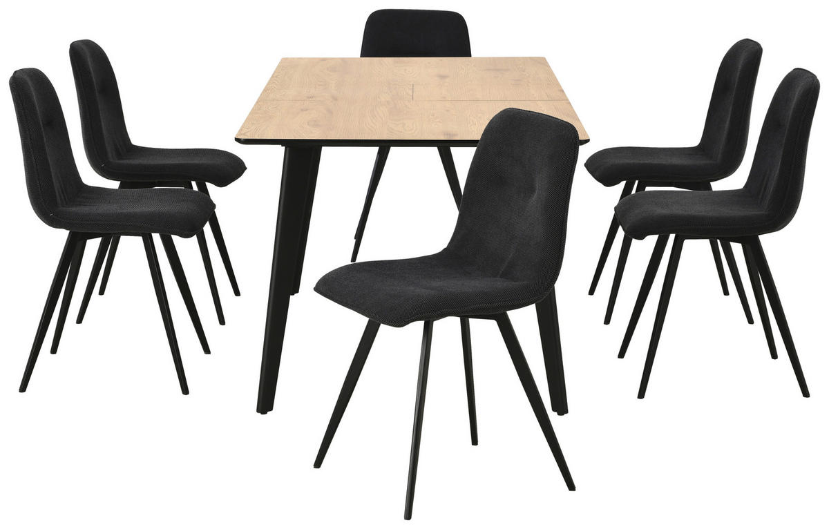 TISCHGRUPPE Holz, Metall, Textil, Holzwerkstoff Schwarz, Eichefarben  - Eichefarben/Schwarz, Basics, Holz/Holzwerkstoff (46/160-200/89/76/55/90cm) - Livetastic