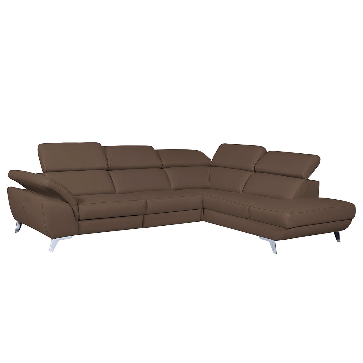 ECKSOFA Echtleder Dunkelbraun  - Dunkelbraun/Silberfarben, Design, Leder/Metall (228/283cm) - Livetastic