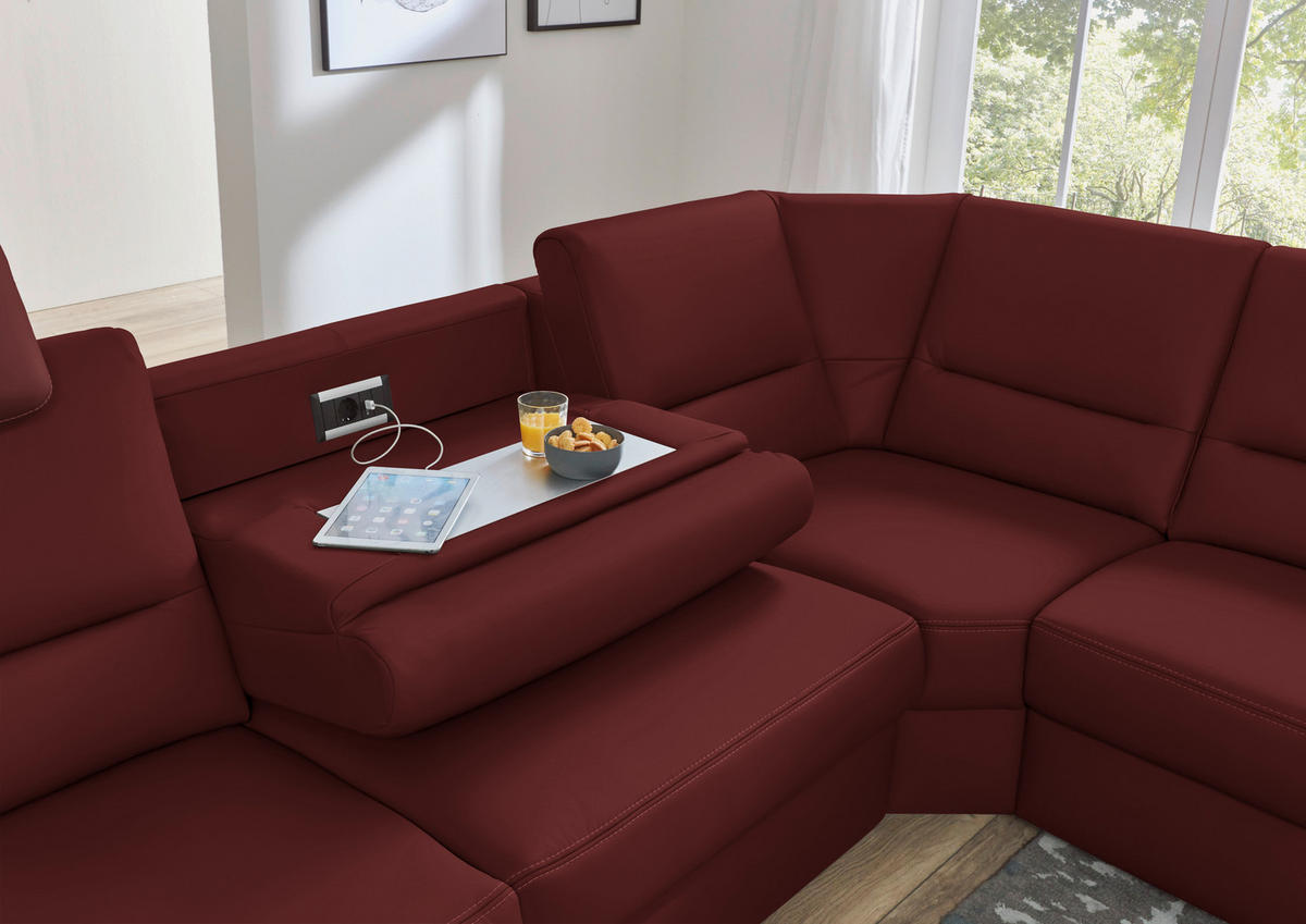 ECKSOFA in Echtleder Brombeere  - Brombeere/Beige, Design, Leder/Metall (288/249cm) - Beldomo Premium