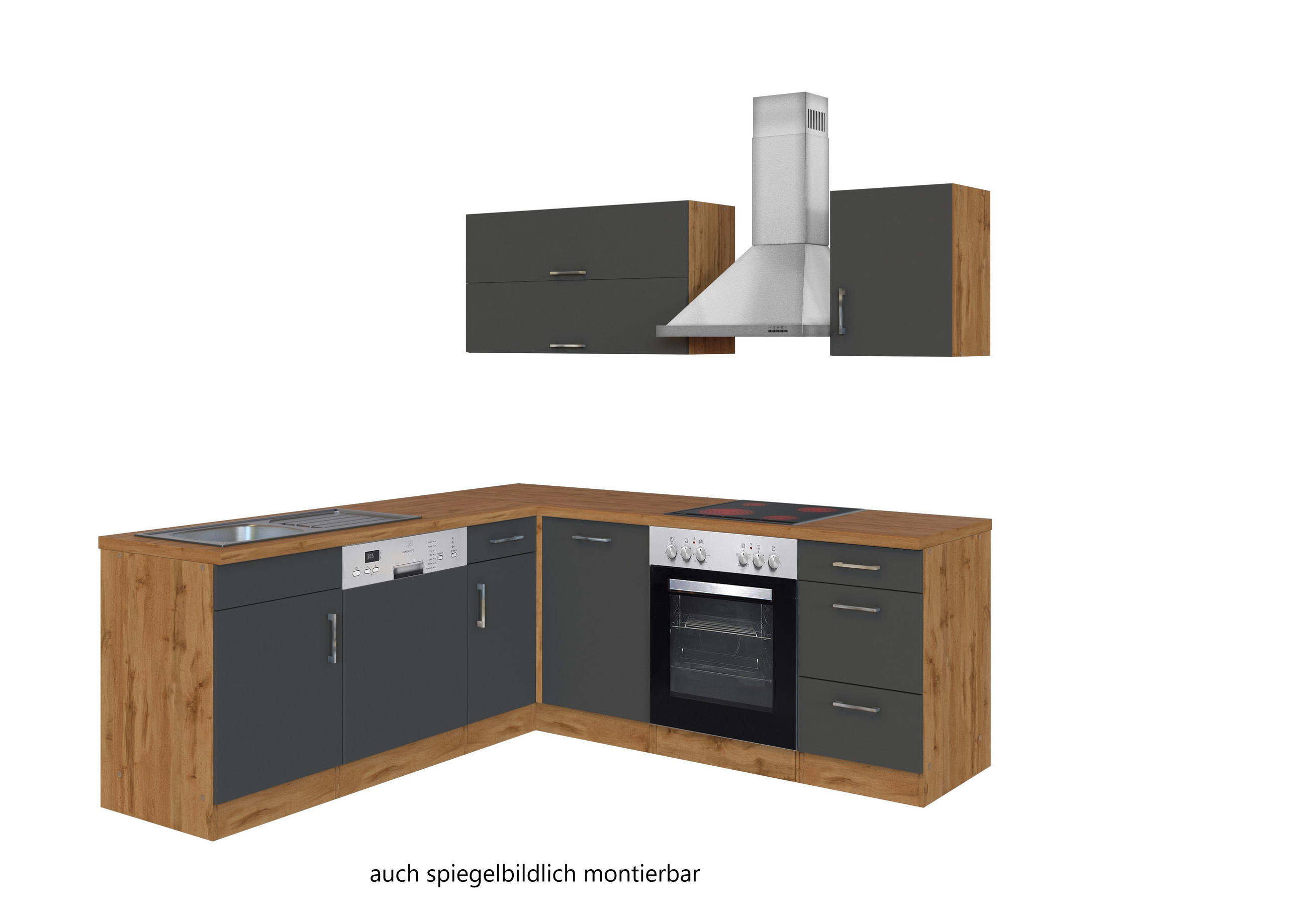 ECKKÜCHE 210/210 cm  in Anthrazit, Eiche Wotan  - Chromfarben/Anthrazit, MODERN, Holzwerkstoff/Metall (210/210cm) - Held