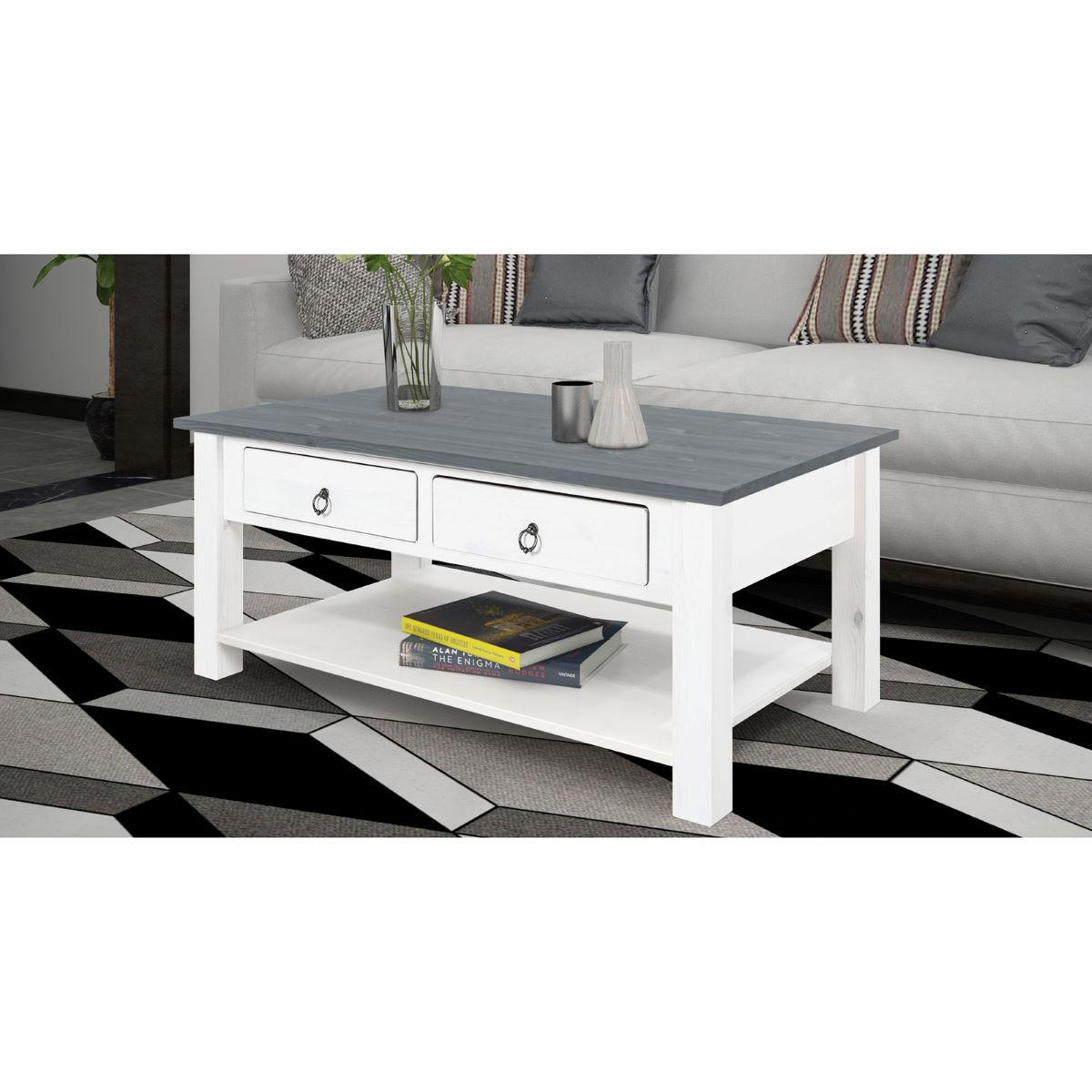 COUCHTISCH Kiefer 110/45/60 cm rechteckig Grau, Weiß  - Bronzefarben/Weiß, Design, Holz/Metall (110/45/60cm) - MID.YOU