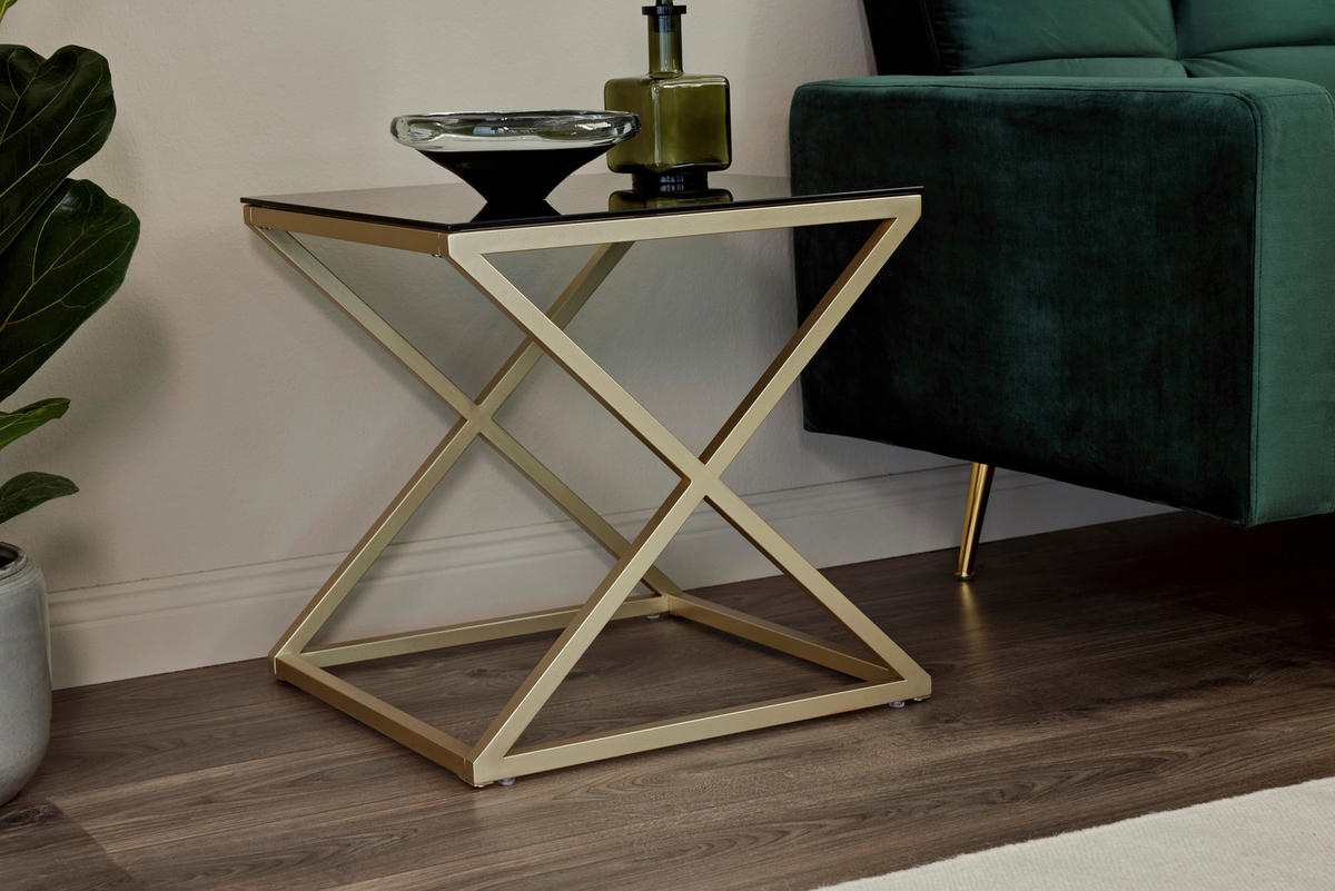 BEISTELLTISCH 50/50/50 cm Schwarz, Goldfarben quadratisch  - Goldfarben/Schwarz, MODERN, Glas/Metall (50/50/50cm) - Livetastic