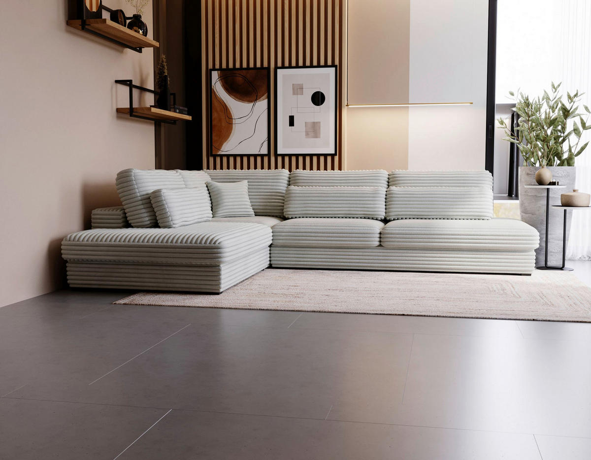ECKSOFA in Cord, Plüsch Grau  - Schwarz/Grau, Design, Kunststoff/Textil (244/332cm) - Livetastic