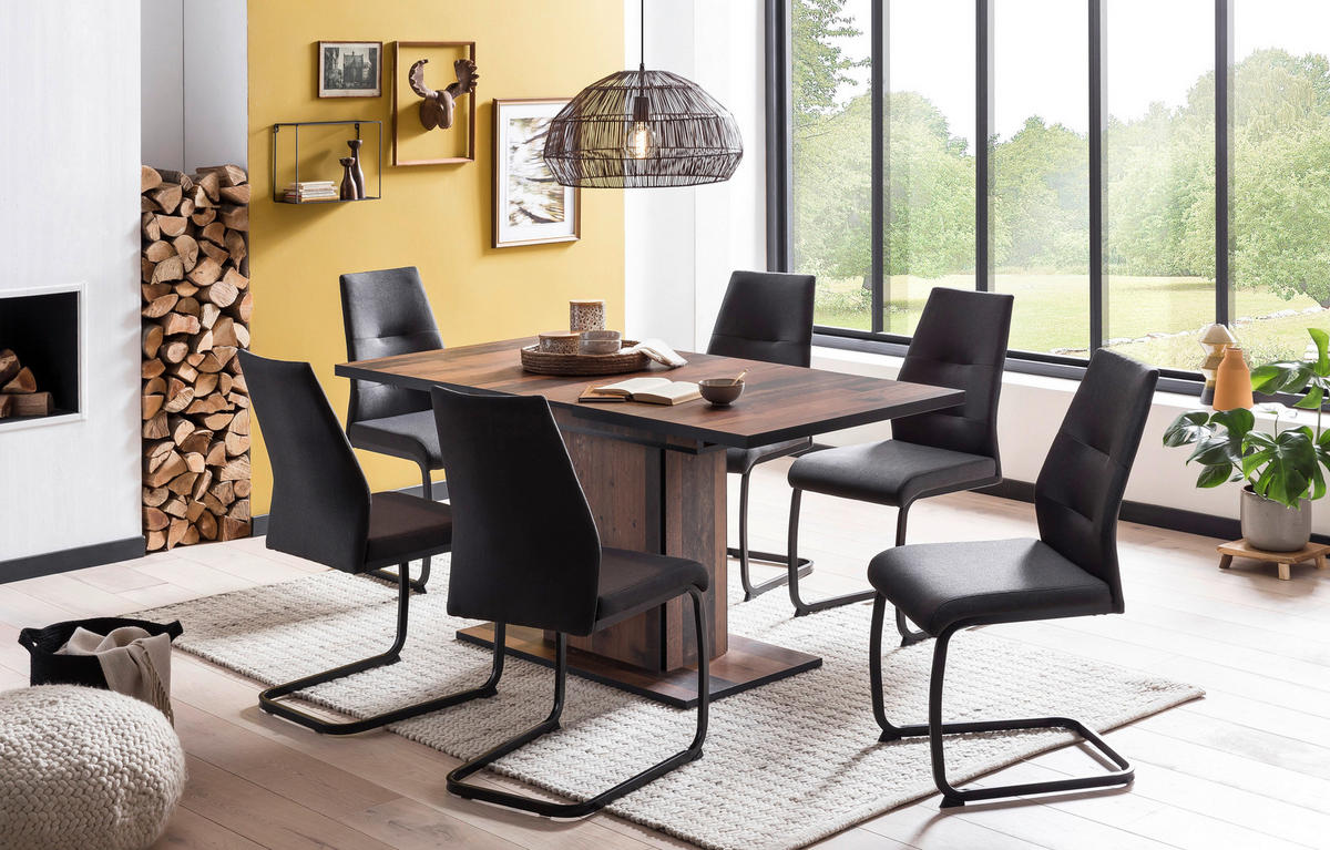 ESSTISCH - Dunkelbraun/Schwarz, KONVENTIONELL, Holzwerkstoff (120-160/80/76cm) - Carryhome