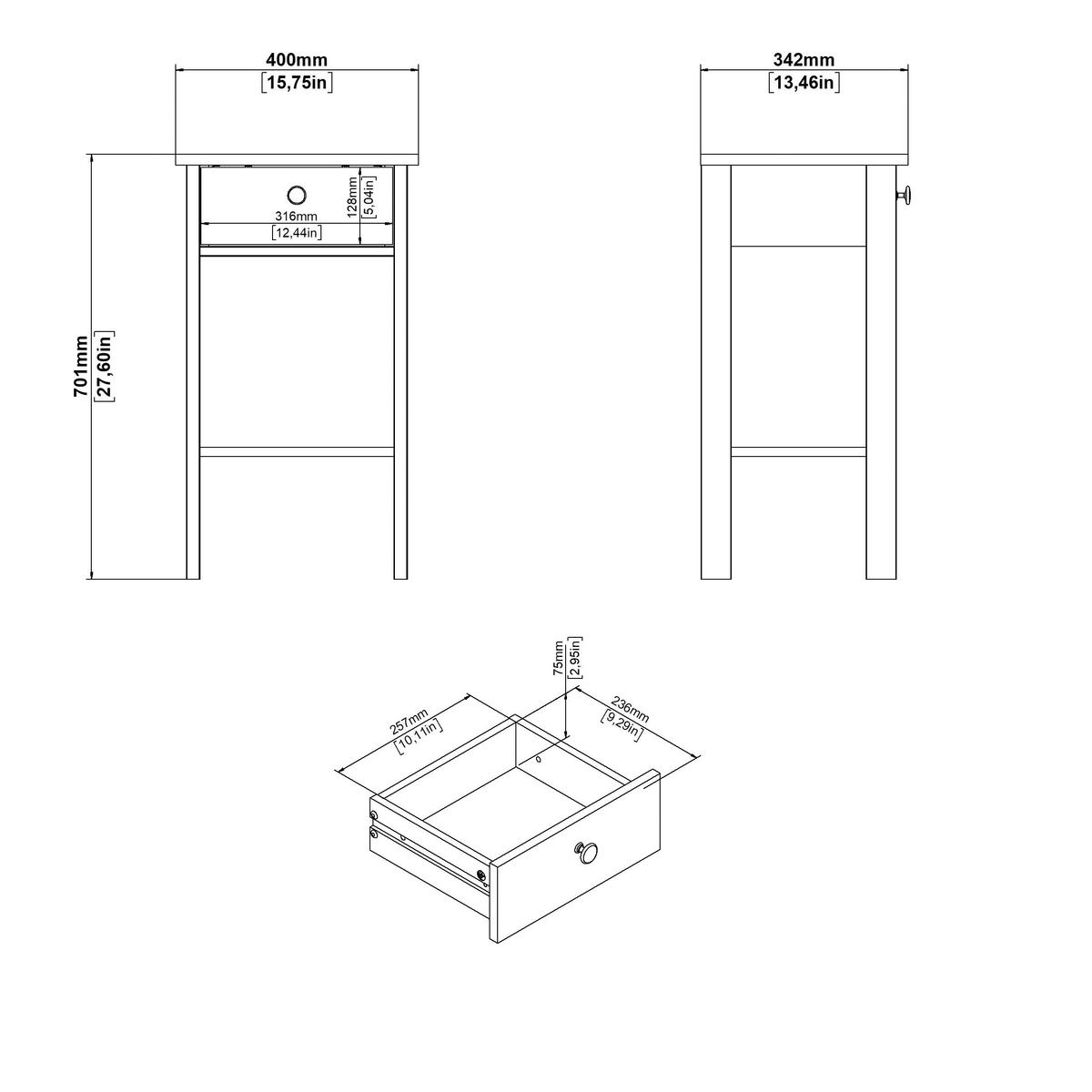NACHTSCHRANK 40/70,1/34,2 cm  - Silberfarben/Schwarz, MODERN, Holzwerkstoff/Metall (40/70,1/34,2cm) - MID.YOU
