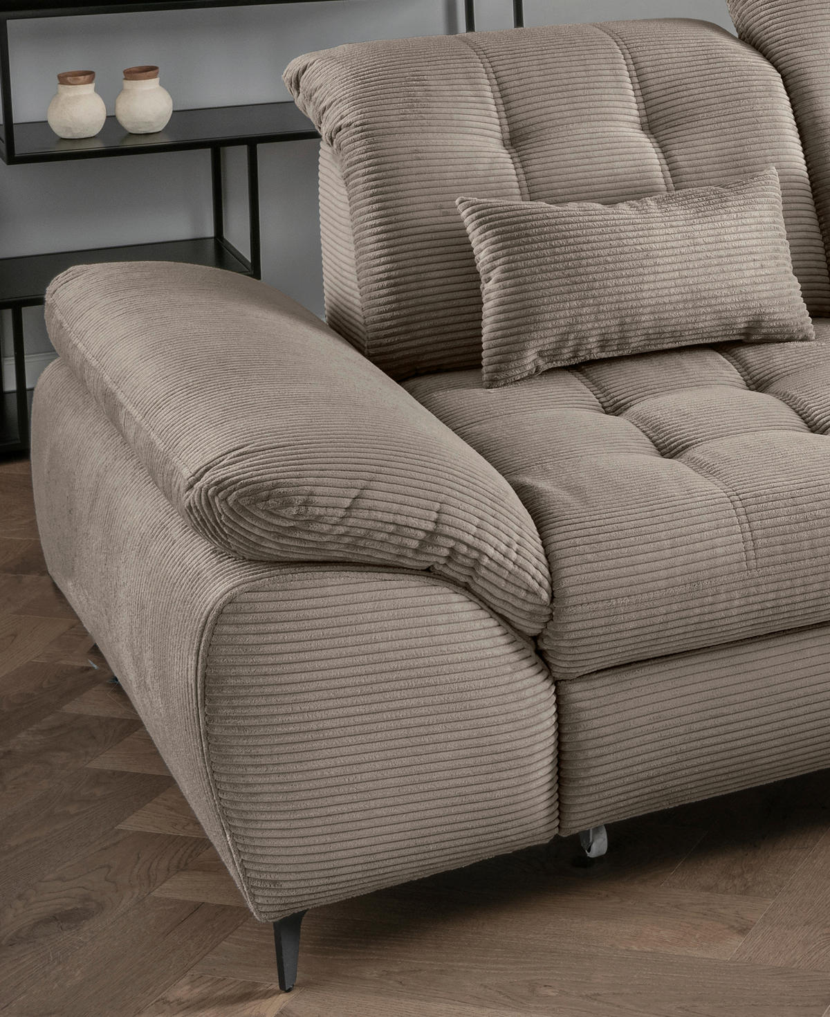 ECKSCHLAFSOFA in Cord Graubraun  - Graubraun/Schwarz, Modern, Textil/Metall (273/189cm) - Livetastic