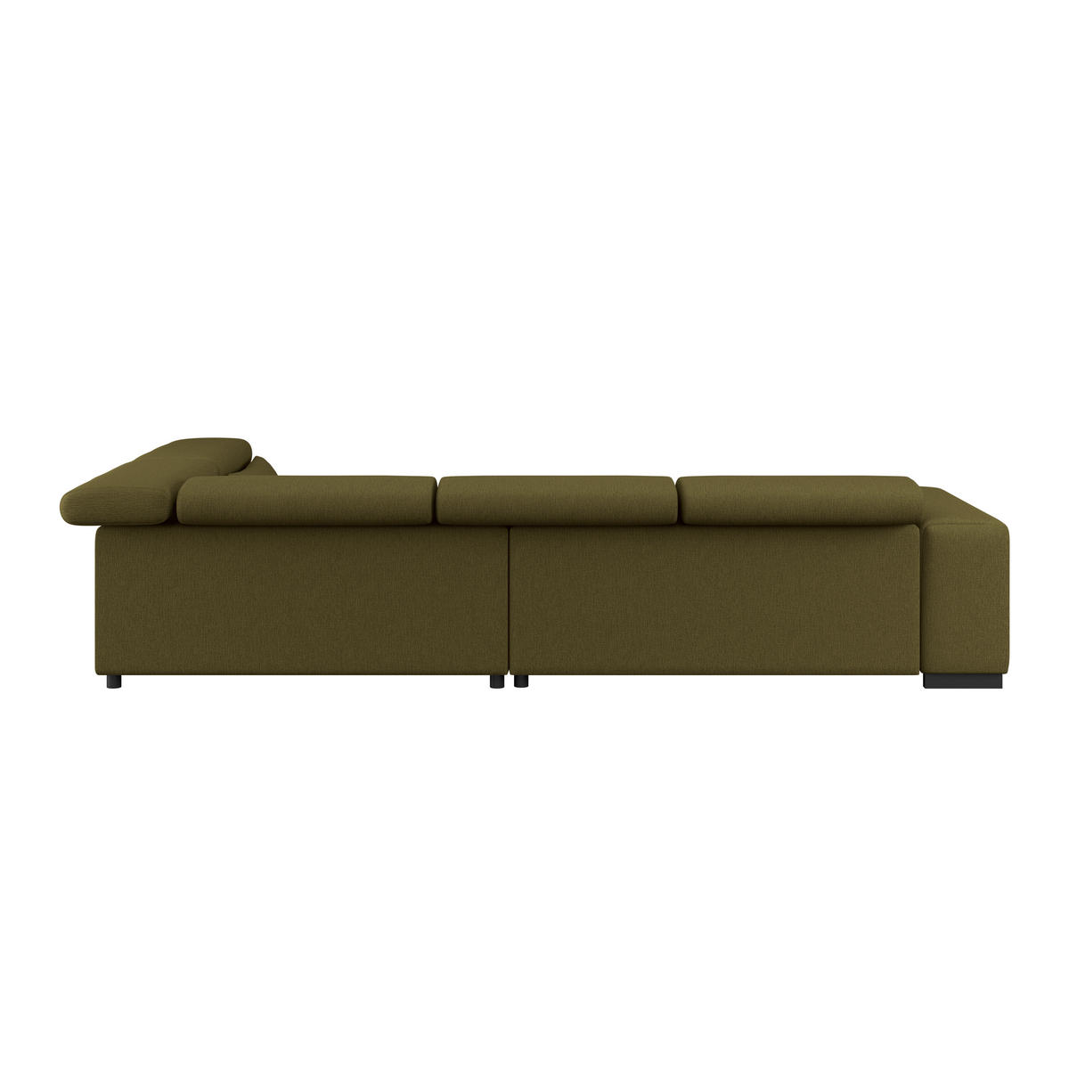 ECKSOFA MATERA Olivgrün Chenille, Struktur Nierenkissen, Kopfteilverstellung, Sitzvorzug  - Schwarz/Olivgrün, Trend, Holz/Textil (311/226cm) - MID.YOU