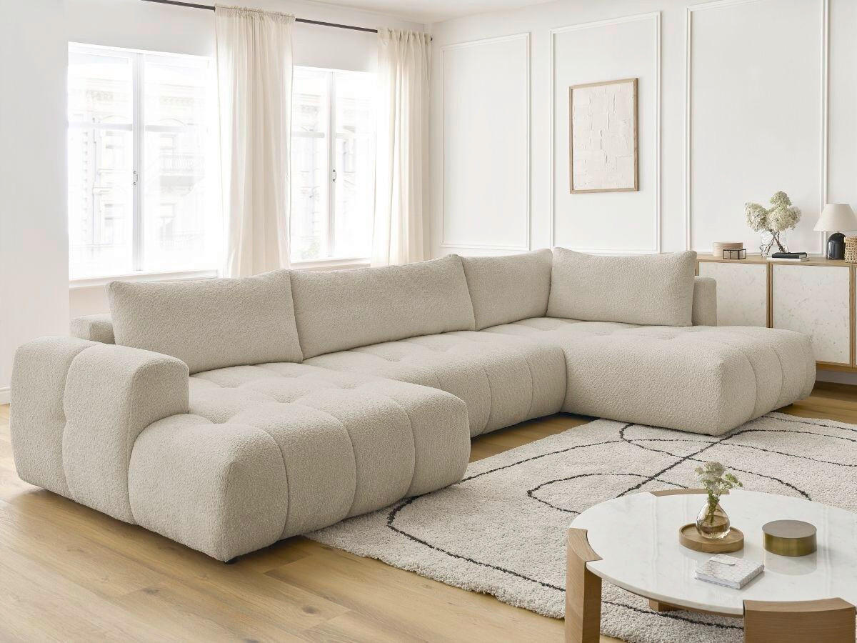 WOHNLANDSCHAFT  FUJI  Beige Bouclé  - Beige/Schwarz, MODERN, Kunststoff/Textil (160/377/204cm)