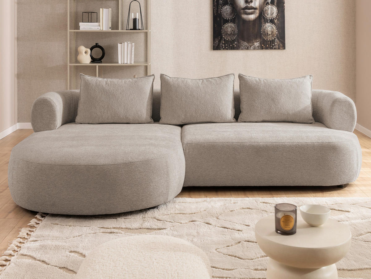 ECKSOFA FERRO Hellbraun Chenille  - Hellbraun/Schwarz, Design, Kunststoff/Textil (156/256cm) - Livetastic