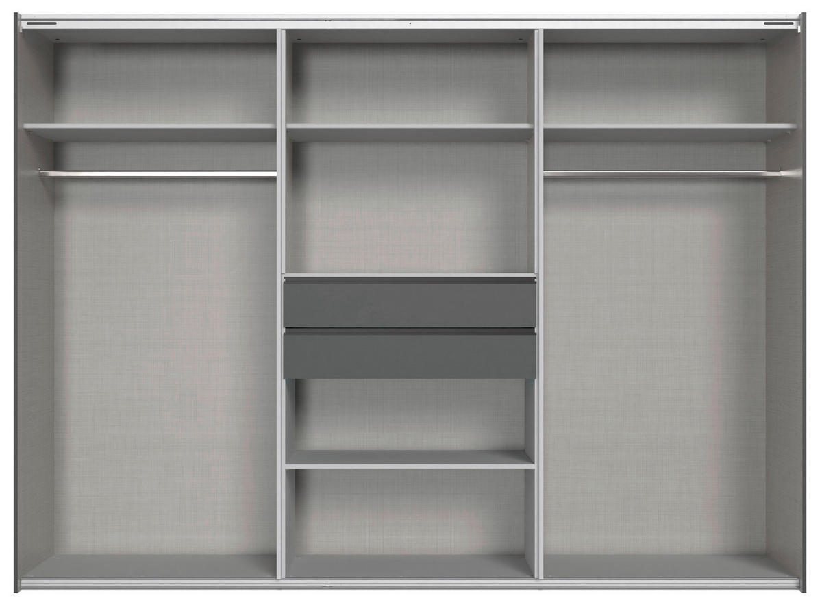 KLEIDERSCHRANK 300/216/65 cm,  in Graphitfarben, Grau, 6-türig  - Schwarz/Graphitfarben, Design, Glas/Holzwerkstoff (300/216/65cm) - Stylife