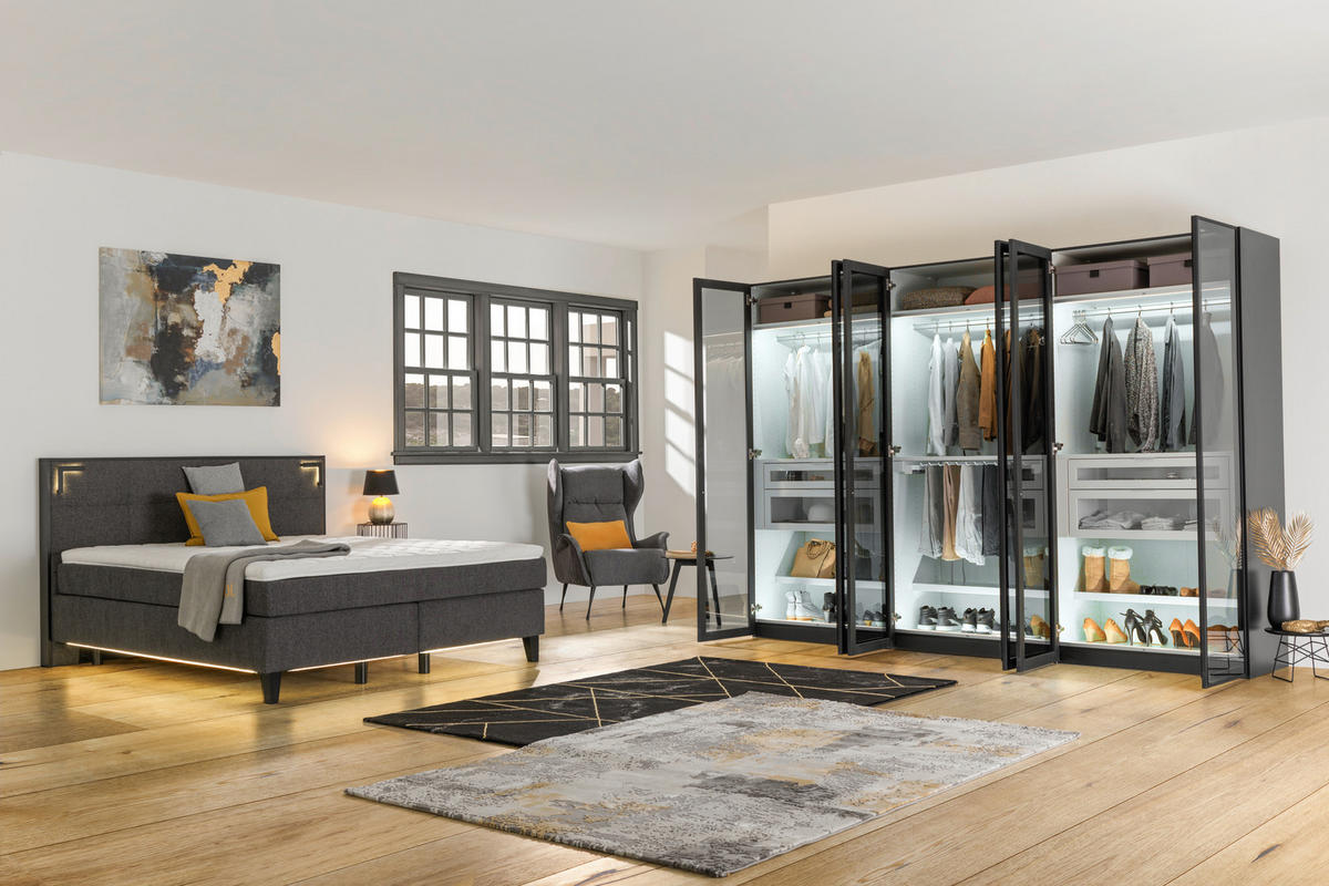 DREHTÜRENSCHRANK  in Schwarz  - Silberfarben/Schwarz, Design, Glas/Holzwerkstoff (303/220/59cm) - Jutzler