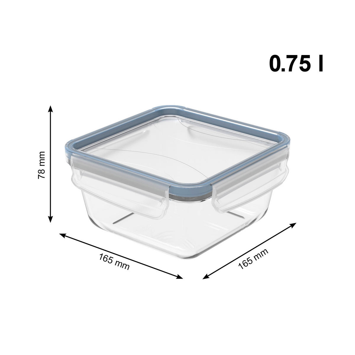 FRISCHHALTEDOSE 0,75 l  - Blau/Transparent, Basics, Glas/Kunststoff (16,5/16,5/7,8cm) - Rotho
