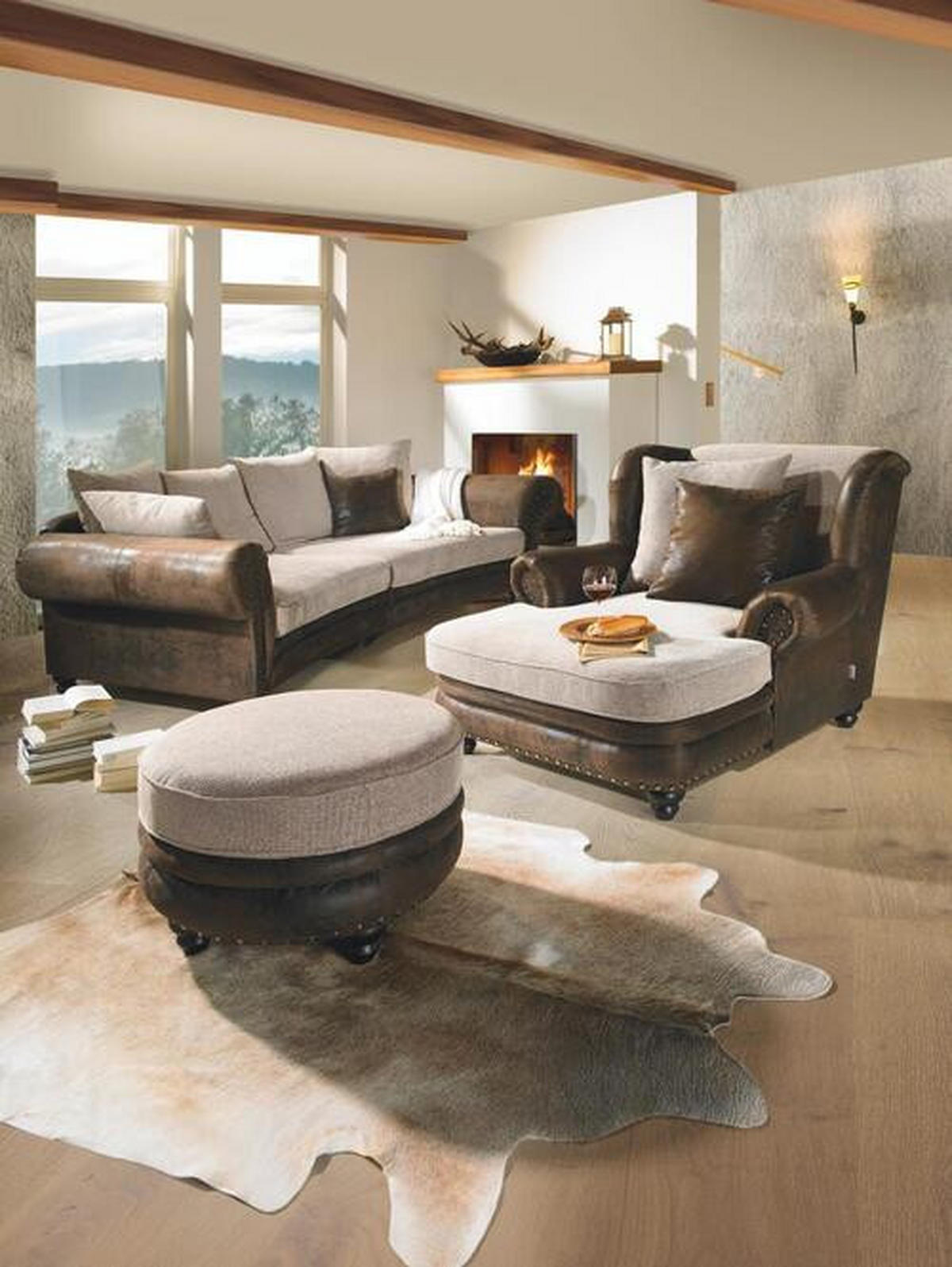 MEGA SOFA braon, bež  - braon/bež, Romantično / Seoski, tekstil/drvo (276/81/140cm) - Landscape