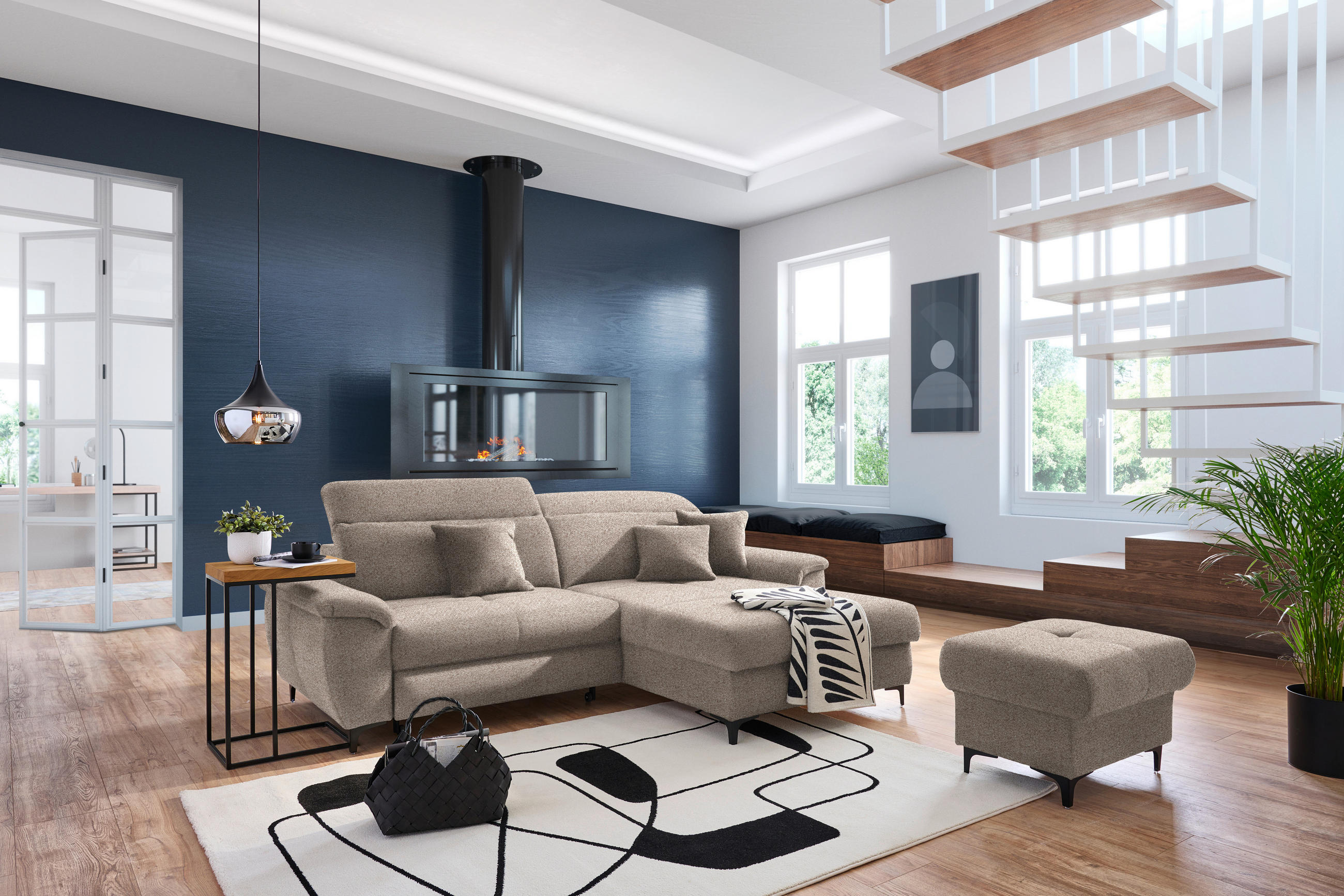 ECKSOFA in Chenille Hellbraun  - Hellbraun/Schwarz, Design, Textil/Metall (185/256cm) - Stylife