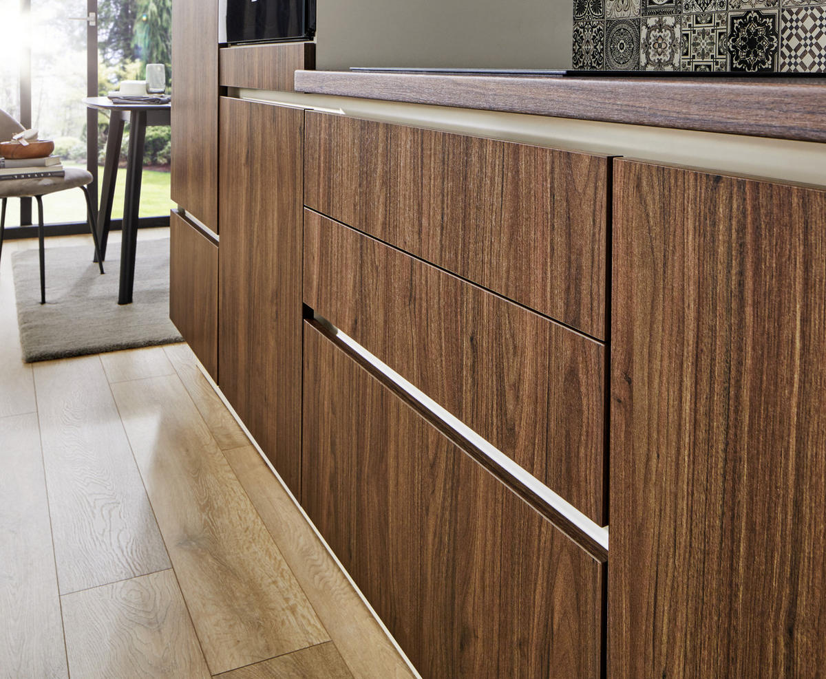 EINBAUKÜCHE 371  - Nussbaumfarben/Weiß, Design, Holzwerkstoff - Celina