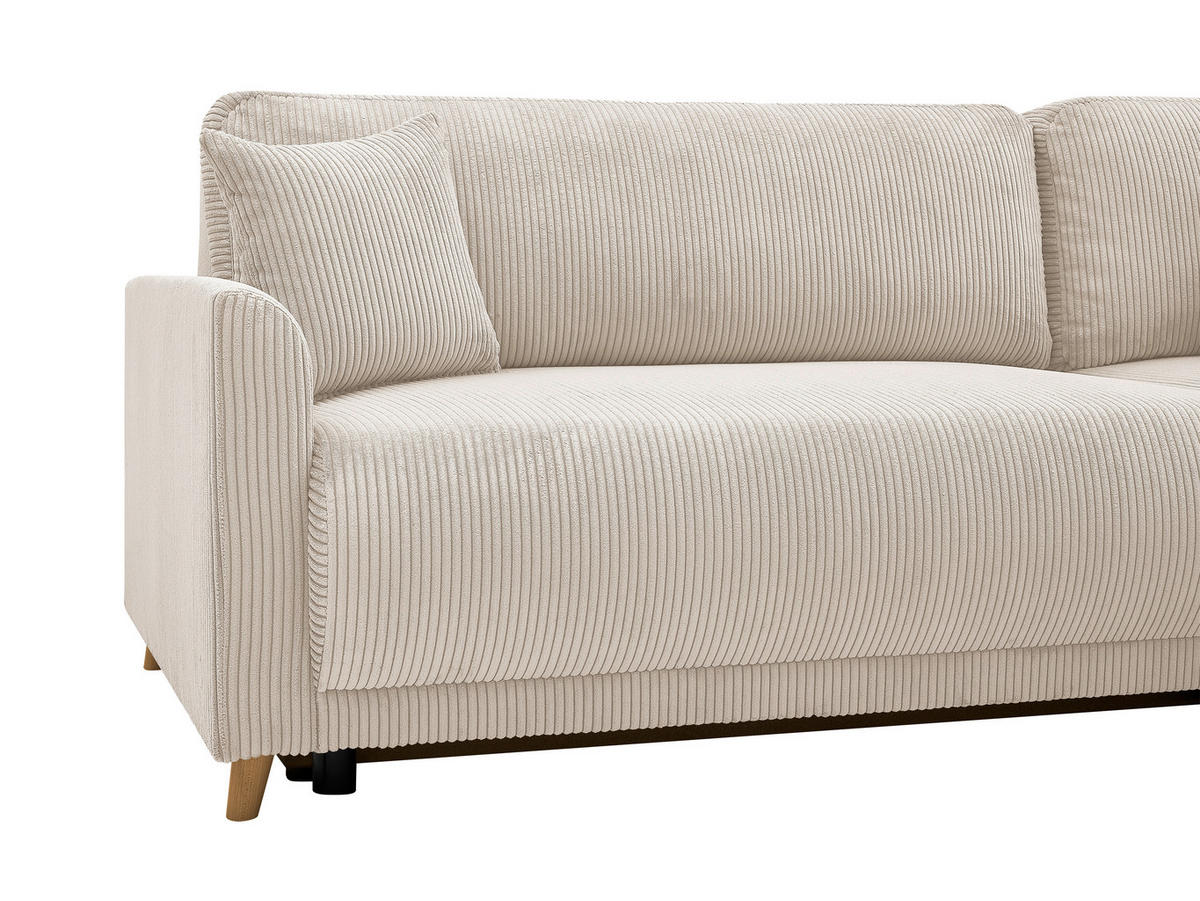 ECKSOFA MILOS Creme Cord Rückenkissen, Bettkasten, Schlaffunktion, Rücken echt  - Creme/Naturfarben, Design, Textil (224/148cm) - P & B