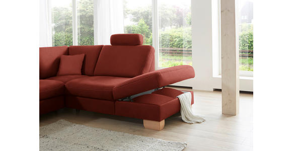 ECKSOFA in Mikrofaser Rot  - Wildeiche/Beige, Natur, Holz/Textil (286/236cm) - Voleo