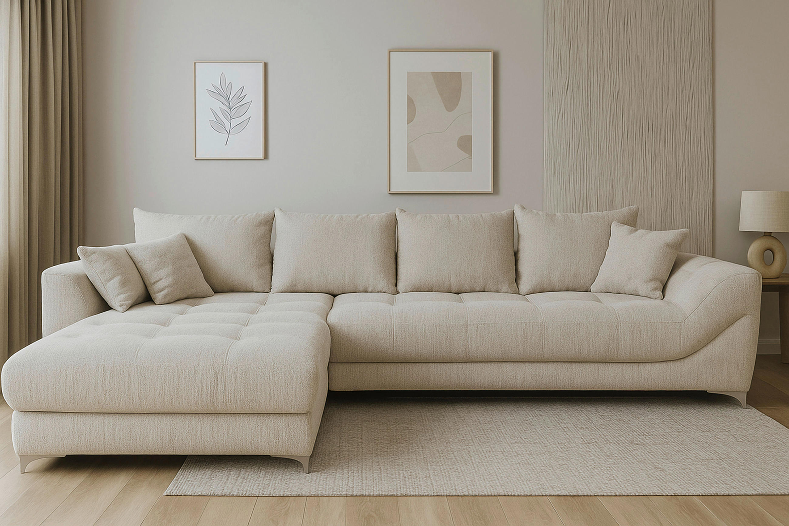 ECKSOFA Greige Chenille  - Chromfarben/Greige, KONVENTIONELL, Textil/Metall (227/329cm) - Carryhome