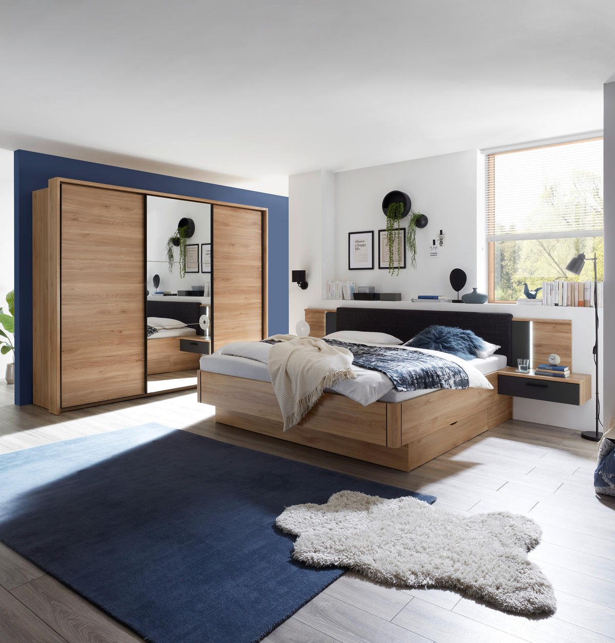 SCHWEBETÜRENSCHRANK in Eichefarben  - Eichefarben/Schwarz, Basics, Glas/Holzwerkstoff (270/210/60cm) - Livetastic