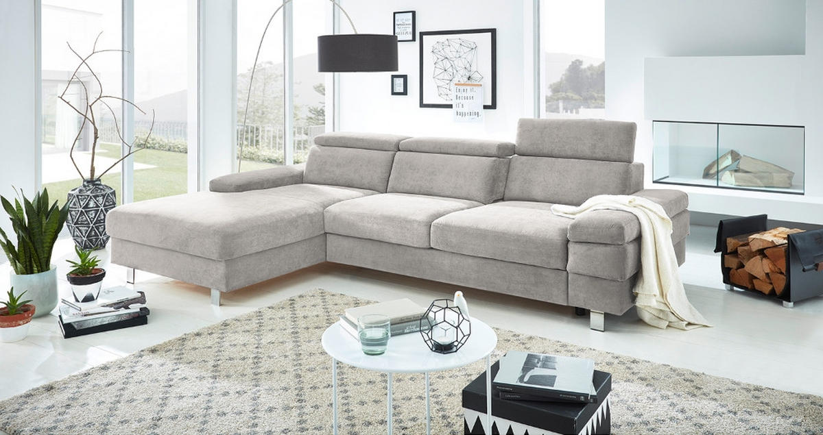 ECKSOFA in Webstoff Silberfarben  - Silberfarben, Konventionell, Textil/Metall (260/82/182cm) - Trendmanufaktur