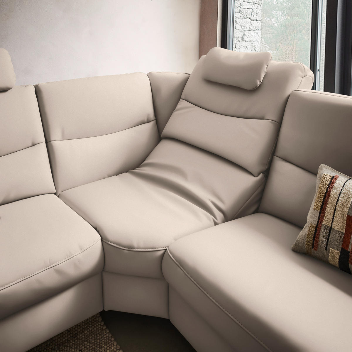 ECKSOFA in Echtleder Creme  249/280 cm  - Anthrazit/Creme, Design, Leder/Metall (249/280cm) - Himolla Komfortklass