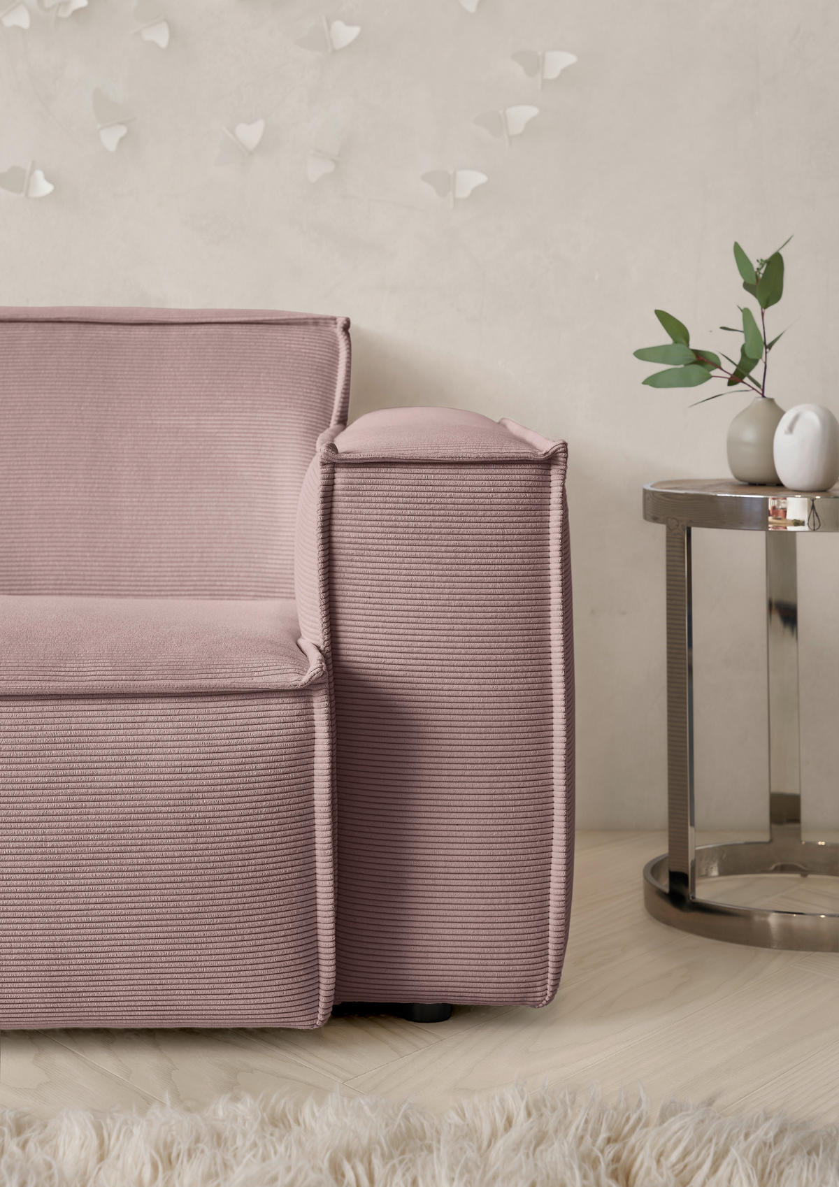 ECKSOFA Altrosa Feincord  - Schwarz/Altrosa, KONVENTIONELL, Kunststoff/Textil (168/276cm) - Hom`in