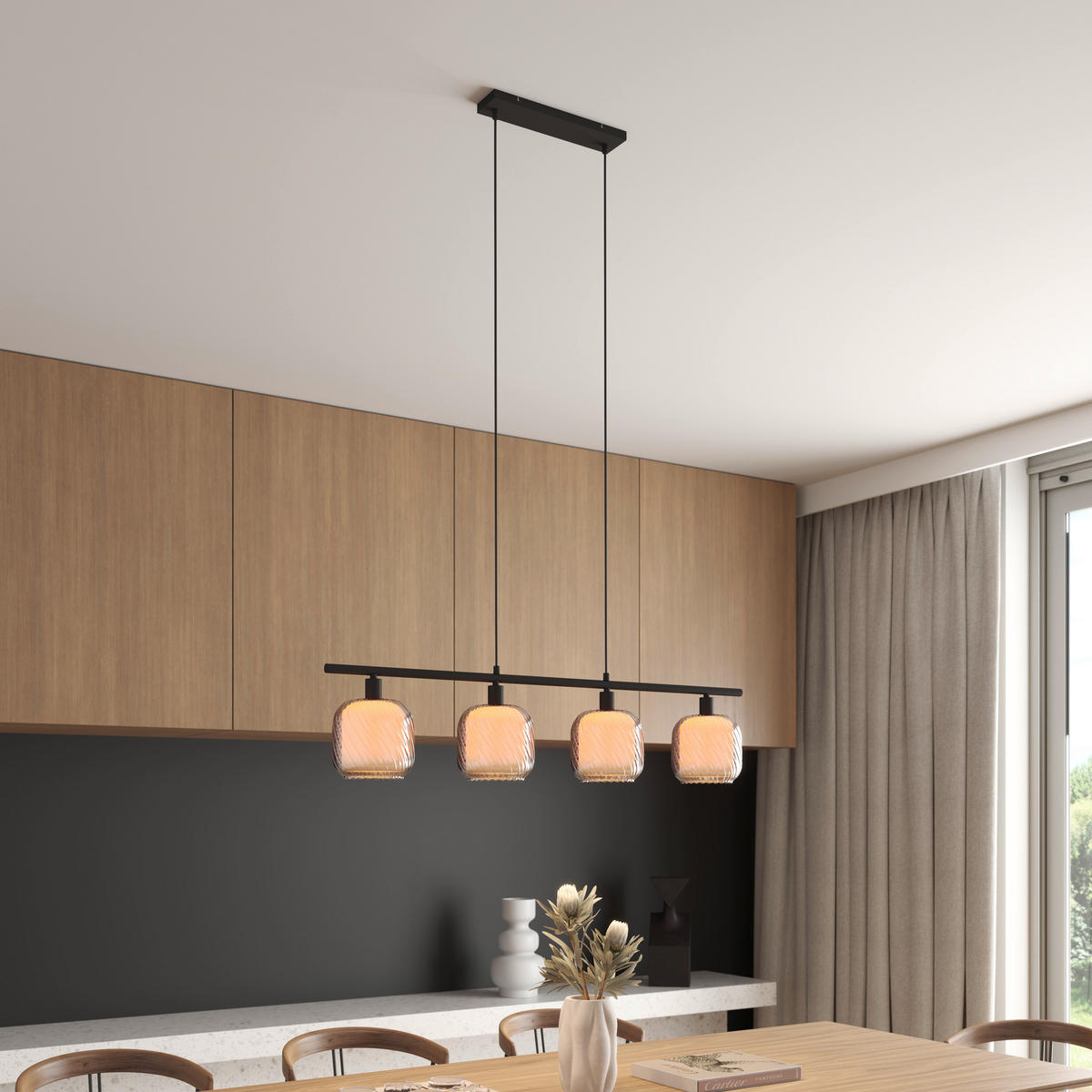 HÄNGLAMPA Asellus 100/15/150 cm  - vit/svart, Basics, metall/glas (100/15/150cm) - Novel