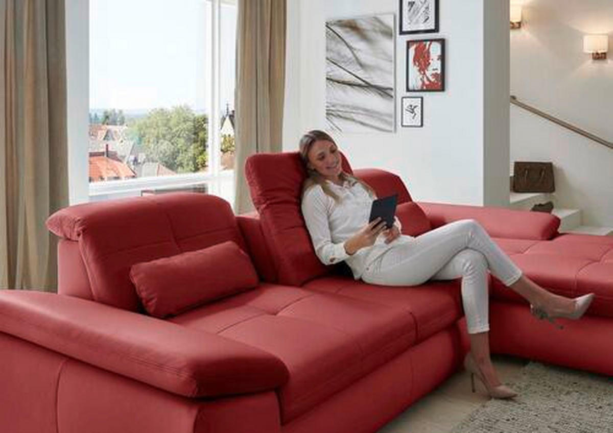 ECKSOFA in Echtleder Rot  - Edelstahlfarben/Rot, Design, Leder/Metall (321/195cm) - Beldomo Speed