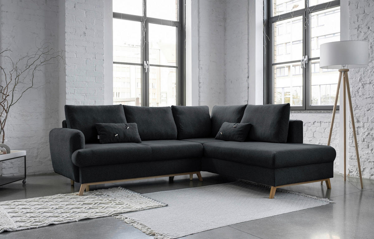 ECKSOFA in Chenille Dunkelgrau  242/202 cm  - Dunkelgrau/Naturfarben, Holz/Textil (242/202cm) - MID.YOU