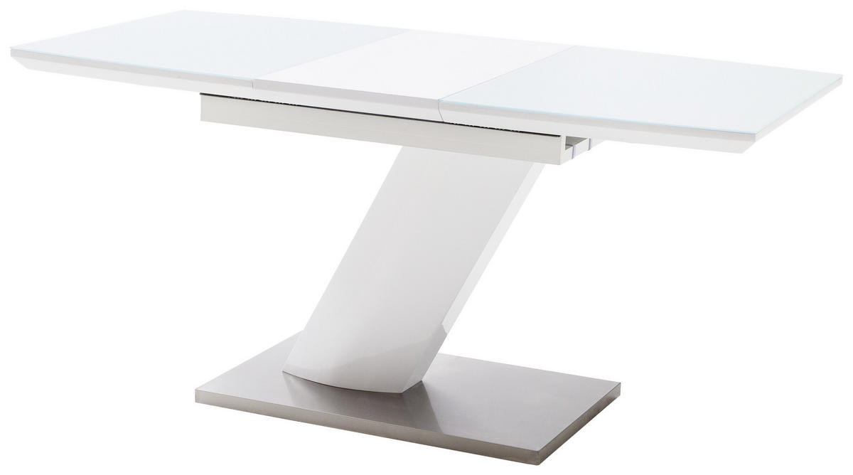 ESSTISCH in Glas, Holzwerkstoff 120-160/80/76 cm  - Weiss/Edelstahlfarben, Design, Glas/Holzwerkstoff (120-160/80/76cm) - Livetastic